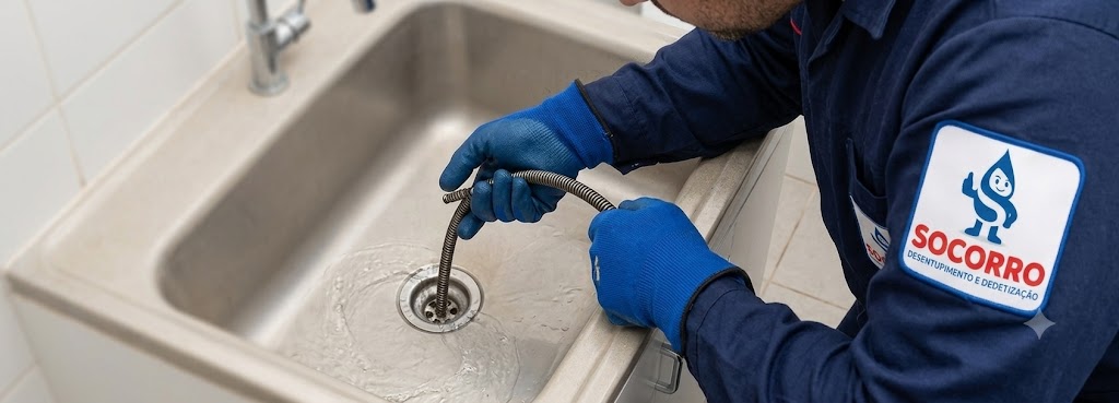 Profissional realizando desentupimento em Quatro Ilhas